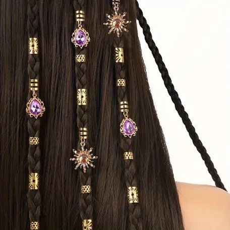 FestiGlow Celestial Hair Charms | Gold Sun & Gem Braid Set
