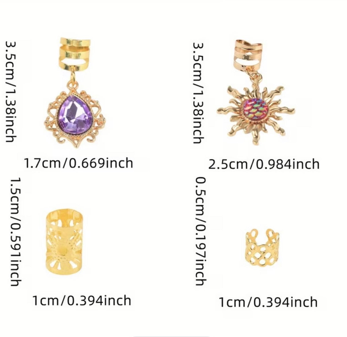 FestiGlow Celestial Hair Charms | Gold Sun & Gem Braid Set
