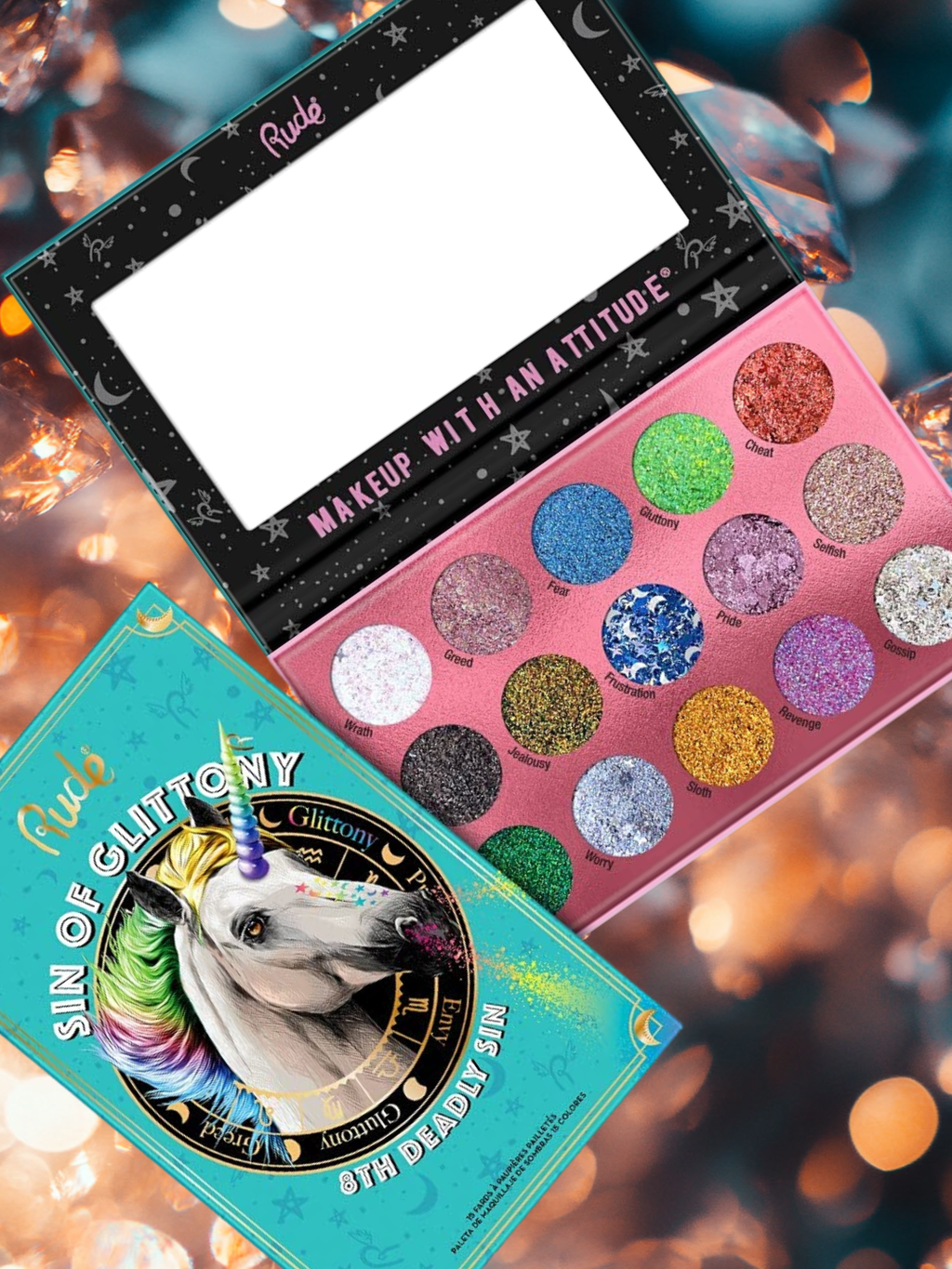 Rude Cosmetics, Sin of Glittony - 15 fards à paupières pailletés pressés (vegan)