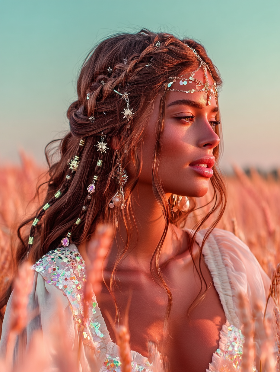 FestiGlow Celestial Hair Charms | Gold Sun & Gem Braid Set
