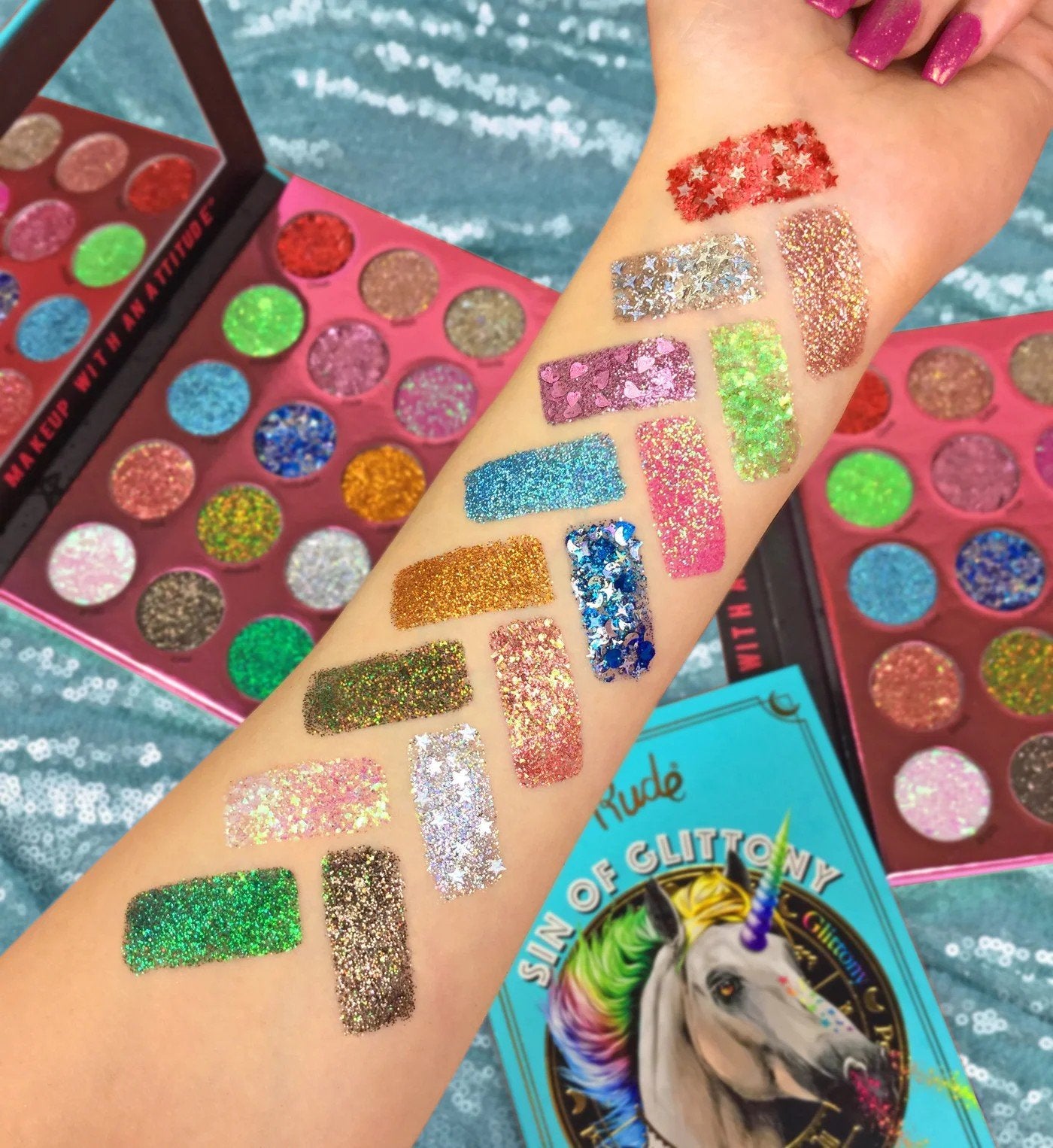 Rude Cosmetics, Sin of Glittony - 15  gepresste Glitzerlidschatten (vegan)