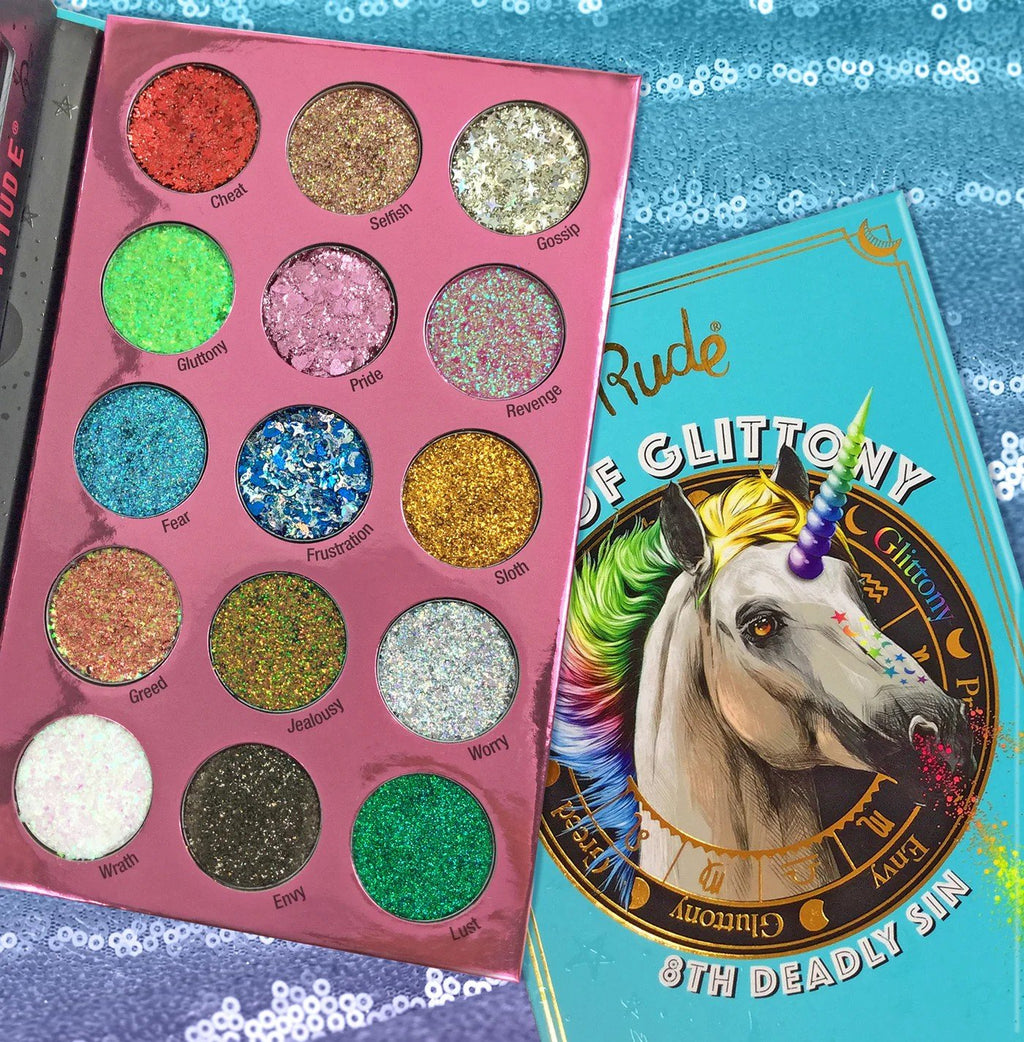 Rude Cosmetics, Sin of Glittony - 15 fards à paupières pailletés pressés (vegan)