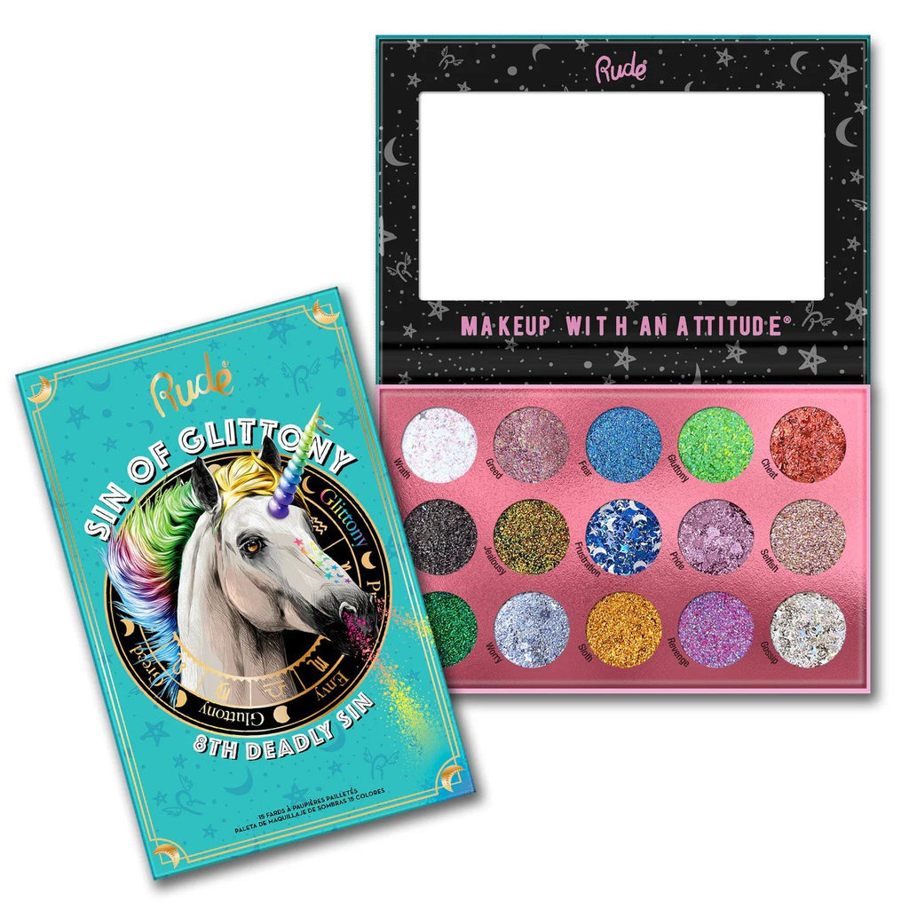 Rude Cosmetics, Sin of Glittony - 15 fards à paupières pailletés pressés (vegan)