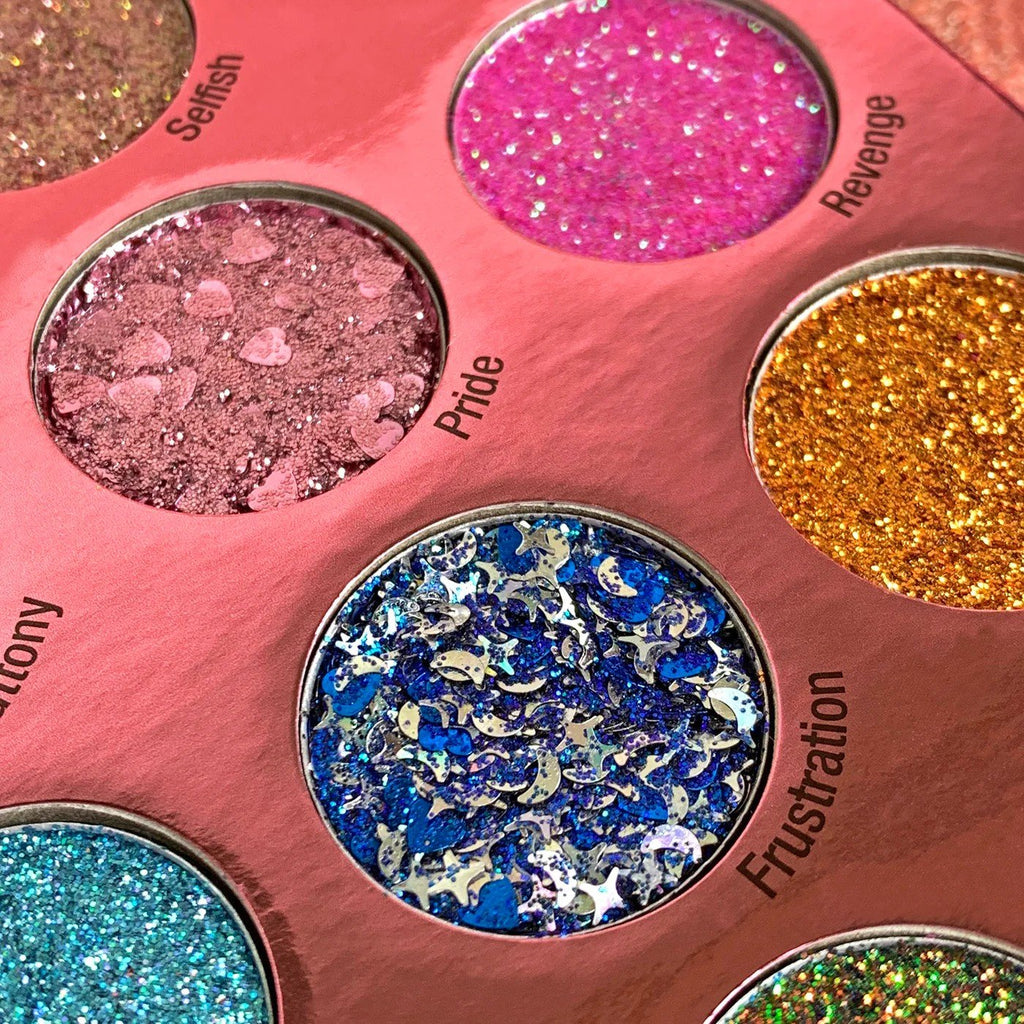 Rude Cosmetics, Sin of Glittony - 15 fards à paupières pailletés pressés (vegan)