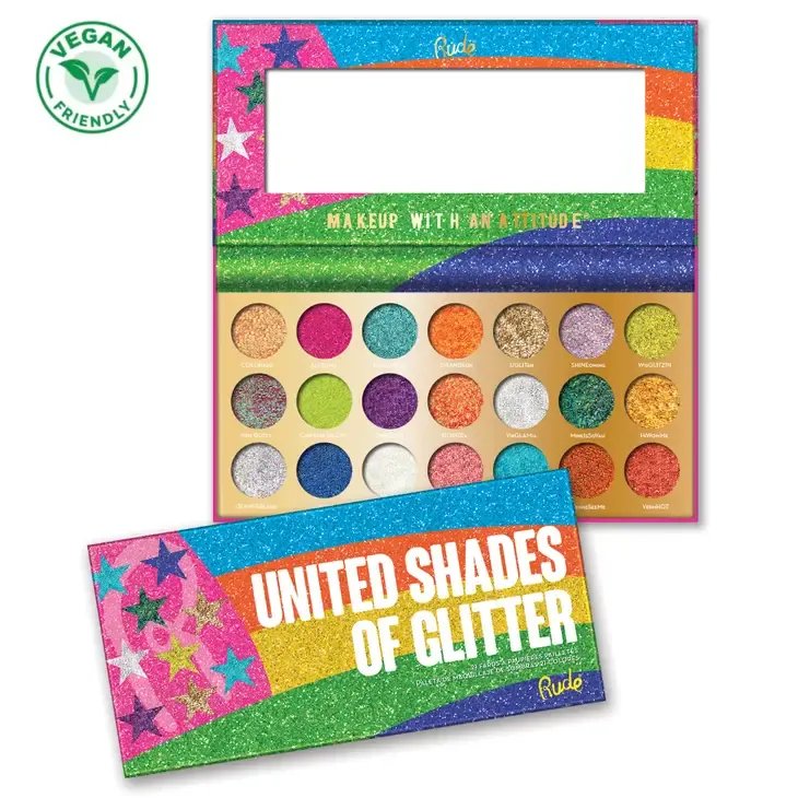 Rude Cosmetics, United Shades of Glitter - 21 gepresste Glitzerlidschatten (vegan)